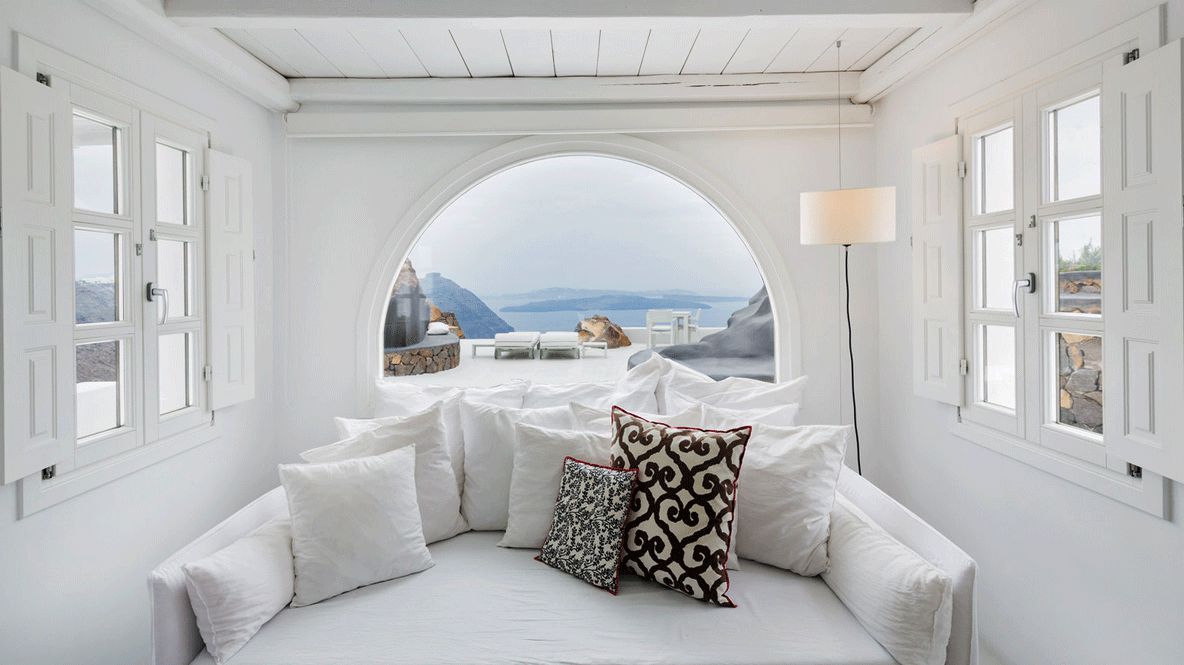 living room ocean view-aenaon villas greece