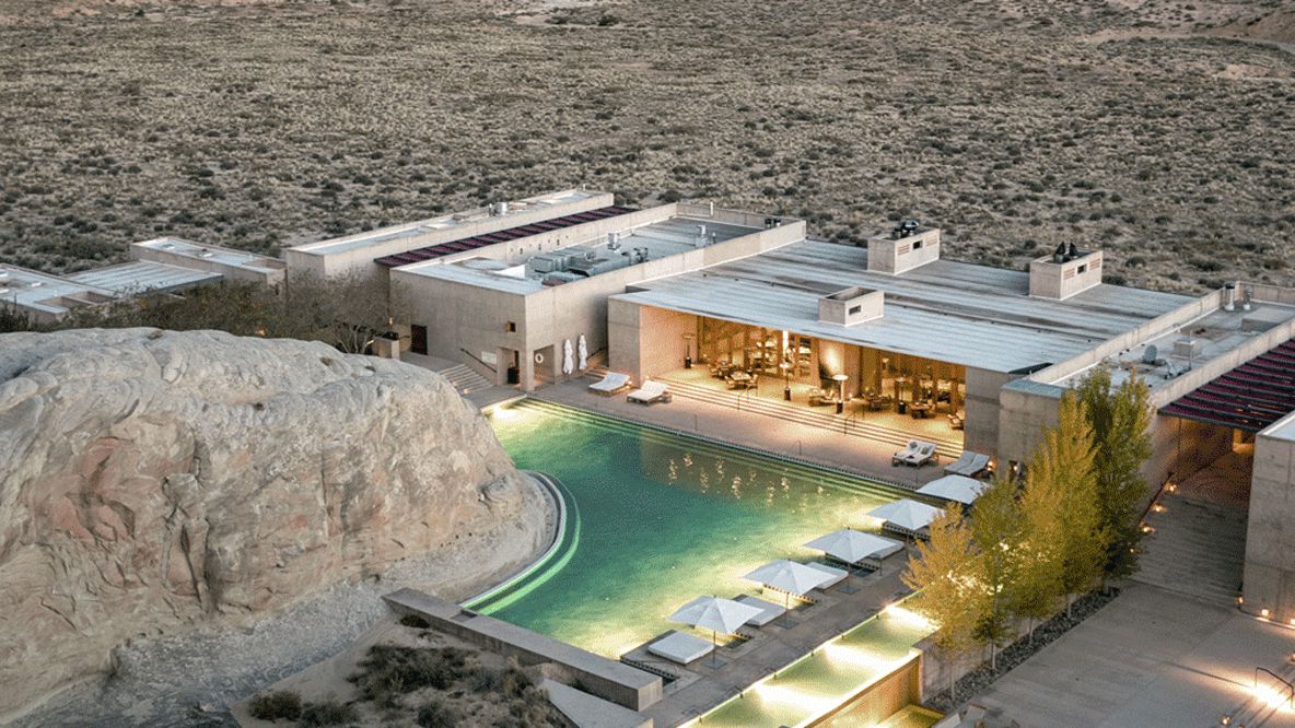 hotels in heaven amangiri utah location accommodation pool new pool lights stone deckchair parasol tree location luxury hotel beautiful picture