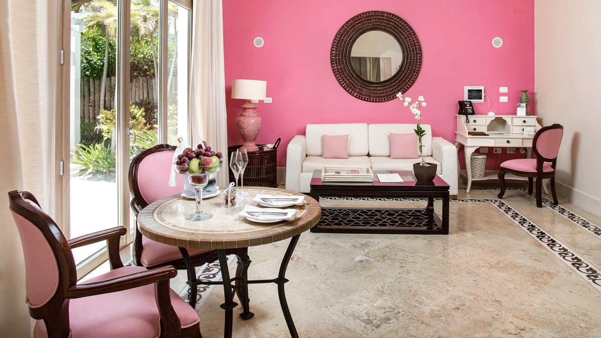 pink living room hotel-eden roc cap cana dominican republic