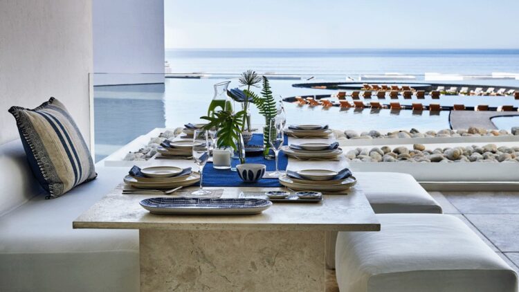 hotels in heaven viceroy los cabos culinary dining pool plants table seat luxury plant stone sky view pool ocean